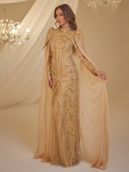 Gold Rengi Işıl Abiye Elbise