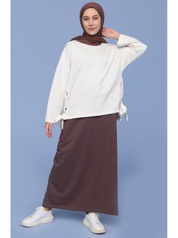 Beli Bağlamalı Cepli Spor Kahverengi Etek