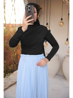 Boğazlı Uzun Kollu Sade Siyah Bluz 46)