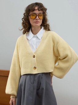 Balon Kol Triko Tereyağ Sarısı Hırka