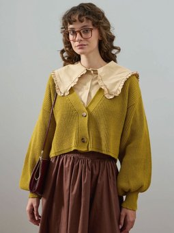 Balon Kol Triko Yağ Yeşili Hırka