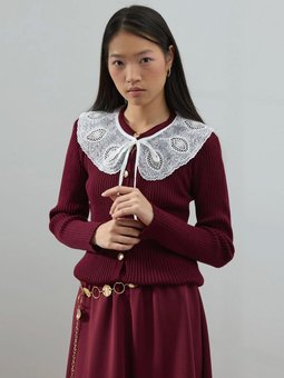 Beyaz Yakalı Triko Bordo Hırka