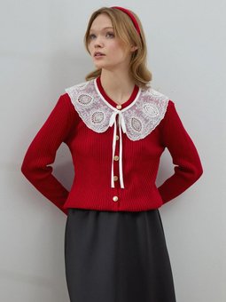 Beyaz Yakalı Triko Kırmızı Hırka