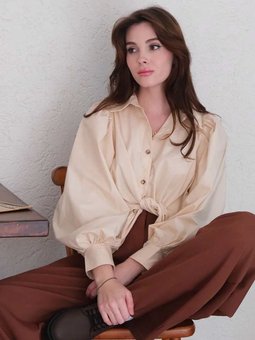 Klasik Yaka Crop Krem Gömlek