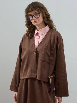 Süet Tek Cepli Acı Kahve Ceket