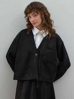Süet Tek Cepli Siyah Ceket