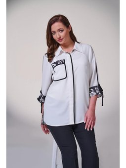 Büyük Beden Arkası Empirme Baskılı Ve Kollar Da Bağcık Detaylı Ekru Gömlek