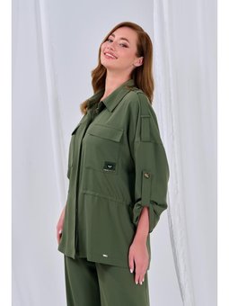 Büyük Beden Baskı Detaylı Haki Gömlek