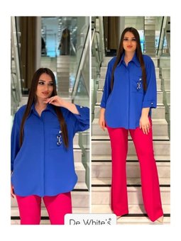 Büyük Beden Cep Kapağı Aksesuarlı Mavi Gömlek