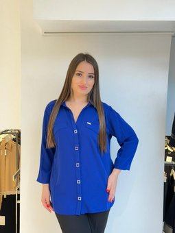 Büyük Beden Cep Ve Kollar Detaylı Bluz Saks