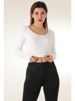 Seamless Straplez Uzun Kollu Fitilli Büstiyer Beyaz