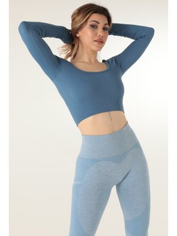 Seamless Straplez Uzun Kollu Fitilli Büstiyer İndigo