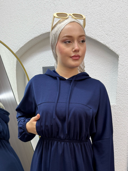 Kapüşonlu Lacivert Elbise