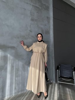 Larin Yelekli Krem Elbise