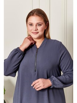 Büyük Beden Ayrobin Kumaş Gri Tunik
