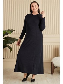 Büyük Beden Nergiz Jakar Anne Lacivert Elbise