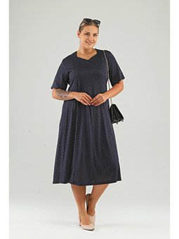 Büyük Beden Puantiyeli Ve Leopar Desenli Lacivert Elbise