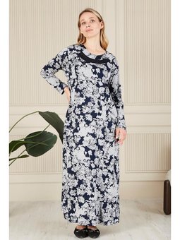 Buyuk Beden Yakası Taşlı Menekşe Lacivert Elbise