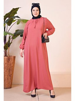 Kadin Buyuk Beden Ayrobin Uzun Anne Gül Kurusu Elbise