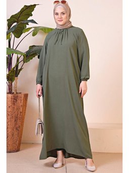 Kadin Buyuk Beden Ayrobin Uzun Anne Haki Elbise