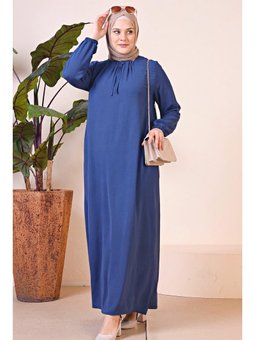 Kadin Buyuk Beden Ayrobin Uzun Anne Lacivert Elbise