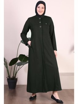 Kadin Büyük Beden Düğmeli Haki Pardesü