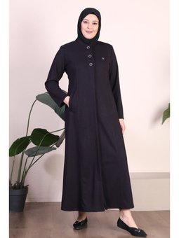 Kadin Büyük Beden Düğmeli Mürdüm Pardesü