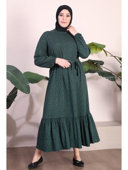 Kadin Büyük Beden Hakim Yaka Çıtır Viskon Zümrüt Elbise Yeşili