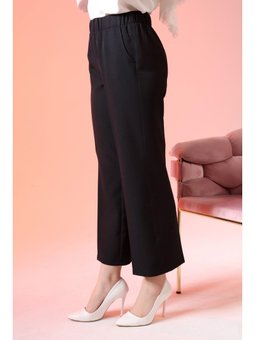 Kadin Genis Paca Tesettur Beli Lasikli Siyah Pantolon