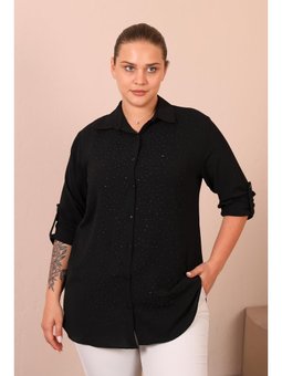 Kadin Tesettur Giyim Buyuk Beden Tunik Gömlek Tas Bakili Siyah