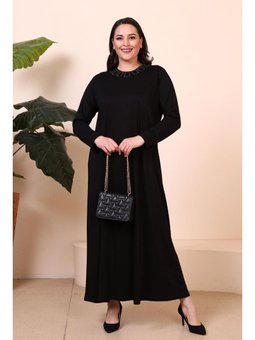 Tesettur Giyim Boydan Kadin Anne Buyuk Beden Siyah Elbise