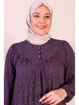 Uzun Buyuk Beden Anne Elbise Yazlik Tesettur Giyim Lila