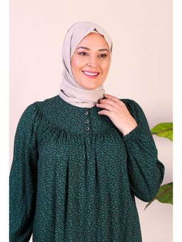 Uzun Buyuk Beden Anne Yazlik Tesettur Giyim Yeşil Elbise