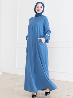 Keten Beyaz Şeritli Mavi Ferace