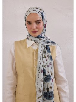 Bloomıng Dahlıa Desen Rami Soft Mavi Şal