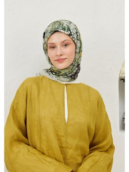 Botanic Desen Pamuk Vual Haki Eşarp