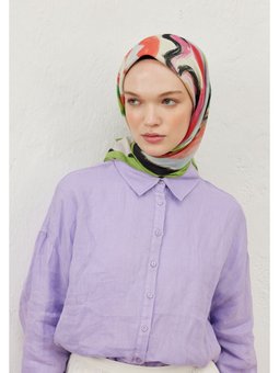 Colour Waves Desen Pamuk Vual Yeşil Eşarp