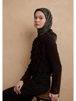 Dark Forest Desen Pamuk İpek Derin Yeşil Eşarp