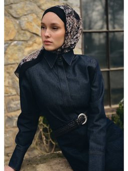 Ethnıc Fıgure Desen İpek Krep Siyah Şal