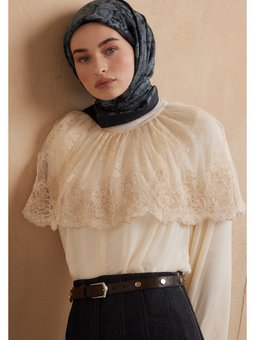 Freda Desen Pamuk İpek Tozlu Mavi Eşarp