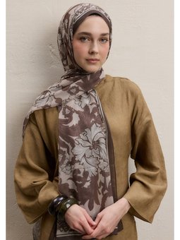 Leone Desen İpek Krep Şal Kahve