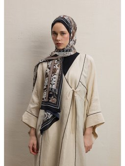 Lılıes Desen İpek Krep Siyah Şal