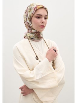 Lotus Desen Pamuklu Viskon Eşarp Gülkurusu