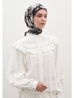 Lotus Desen Pamuklu Viskon Mor Eşarp