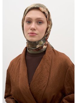 Madeleıne Desen Pamuklu Viskon Haki Eşarp