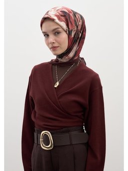 Mıdnıght Floral Desen Pamuklu Viskon Bordo Eşarp