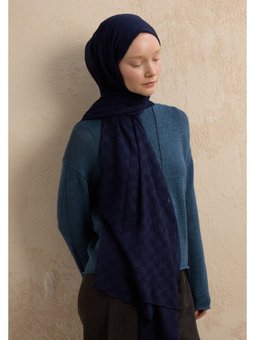 Modal Damalı Lacivert Şal