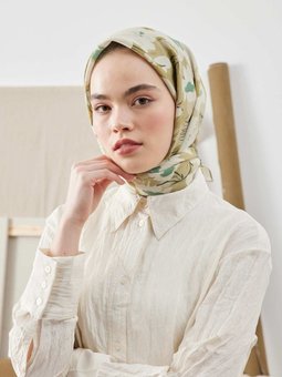 Multı Flower Desen Pamuk İpek Eşarp Adaçayı