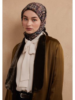 Nordıc Paısley Desen Pamuk İpek Eşarp Çikolata Kahve