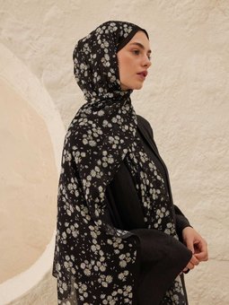 Papatya Desen Rami Siyah Şal